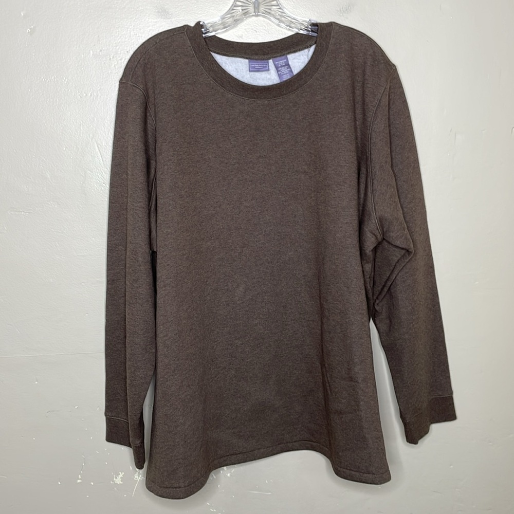 LAURA SCOTT Woman Sweatshirt Top Brown Fleece Crew Tunic Popover NWT 24/26W